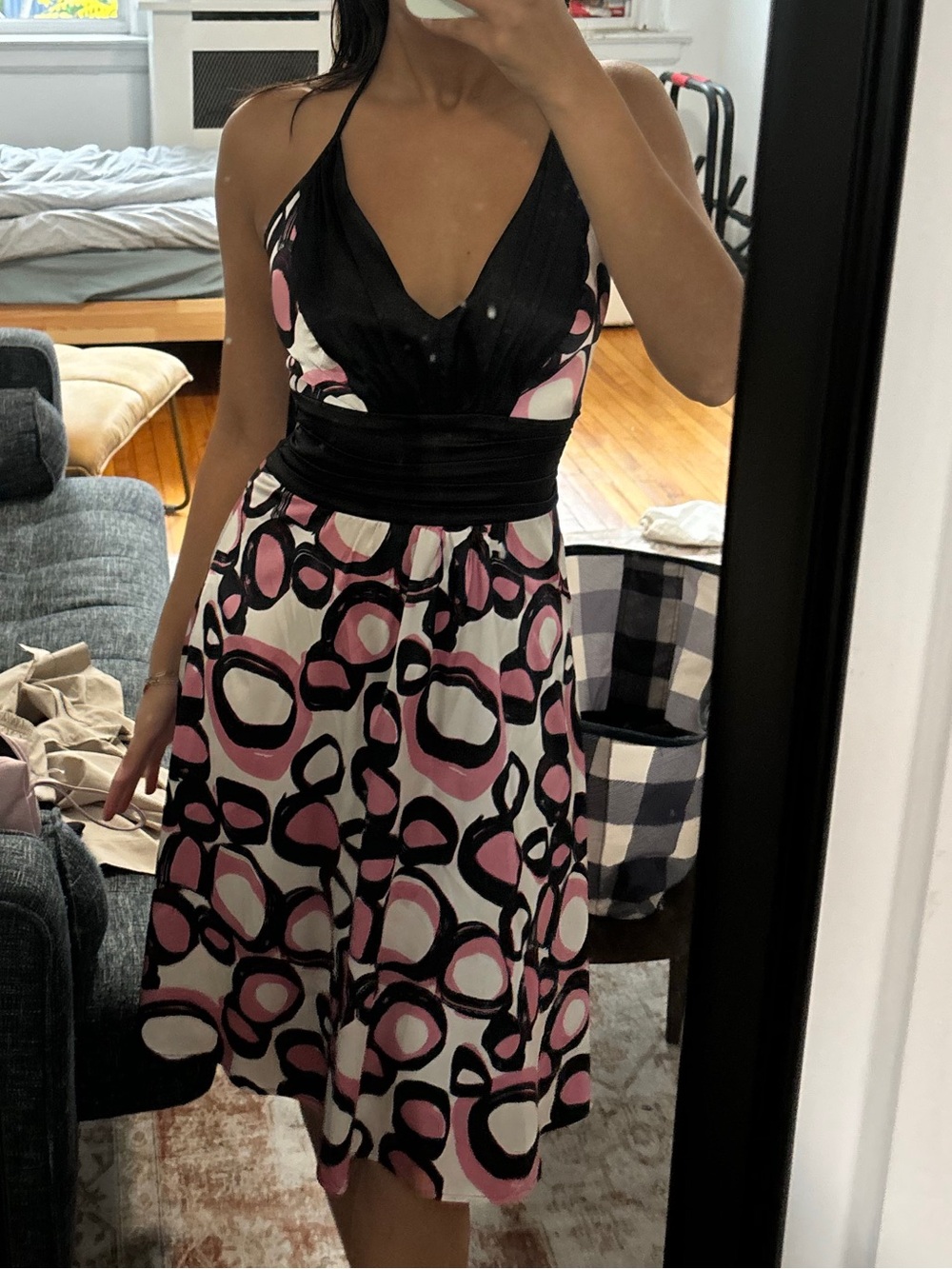 le chateau y2k halter fit and flare polka dot dress